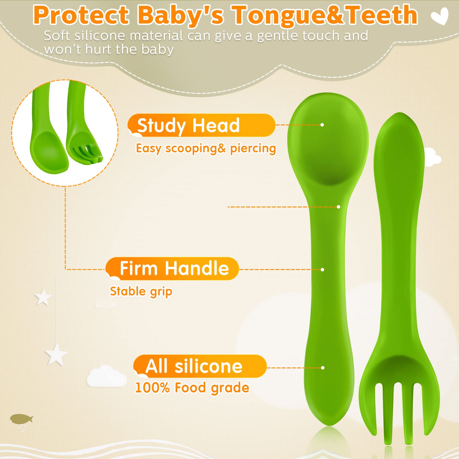 10 Pieces Baby Led Weaning Spoons And Forks Set Infant Silicone Spoon First Self Feed Baby Training Utensils For Toddler First S